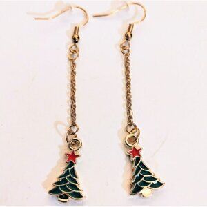 RED and Green Christmas Tree Earrings